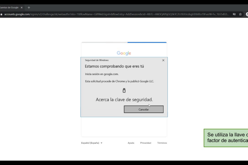 MFA: Configurar un token Fido en una cuenta de Google